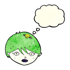 cartoon vampire face with thought bubble