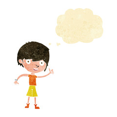 cartoon boy with positive attitude with thought bubble