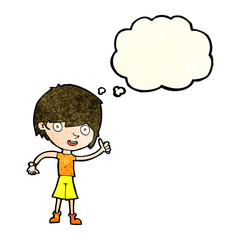 cartoon boy with positive attitude with thought bubble