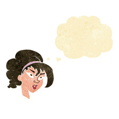 cartoon pretty woman with thought bubble