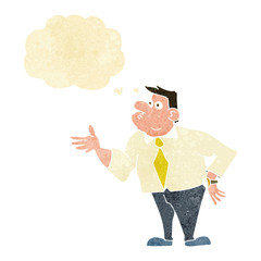 cartoon businessman asking question with thought bubble