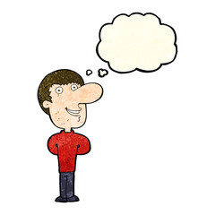 cartoon happy man with thought bubble