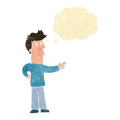 cartoon man pointing with thought bubble