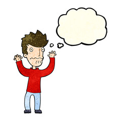 cartoon frightened man with thought bubble