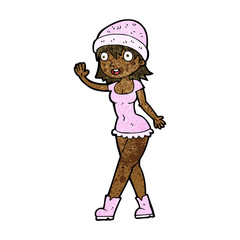 cartoon pretty girl in hat waving