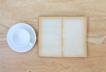 Stock Photo:.Open Book blank on old wood background