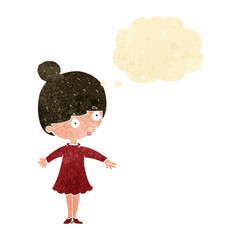 cartoon surprised woman with thought bubble