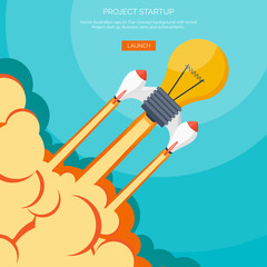 Flat rocket icon. Startup concept. Project development.