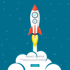 Obraz premium Flat rocket icon. Startup concept. Project development.