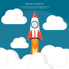 Flat rocket icon. Startup concept. Project development.