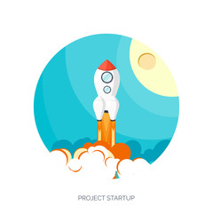 Flat rocket icon. Startup concept. Project development.