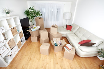 Moving boxes in new house.