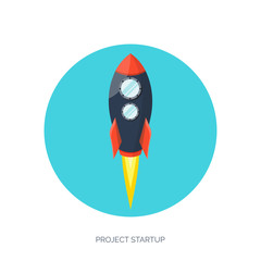 Flat rocket icon. Startup concept. Project development.