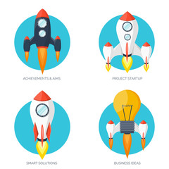 Flat rocket icon. Startup concept. Project development.