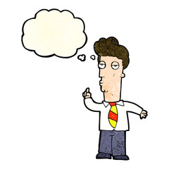 cartoon bored man asking question with thought bubble