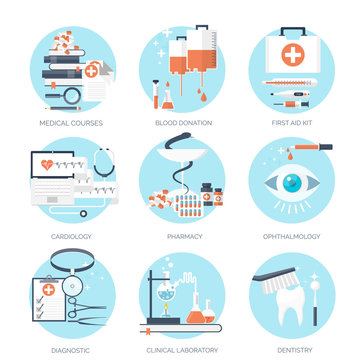 Vector illustration. Flat medical and chemical background