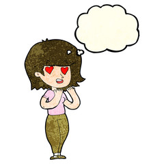 cartoon woman in love with thought bubble