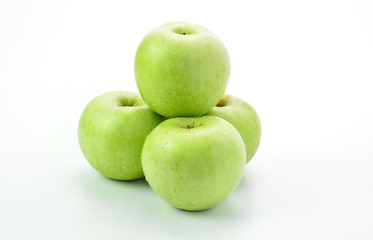 Green apples on white background