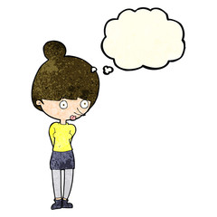 cartoon woman staring with thought bubble