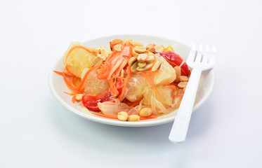 pomelo and salad on white background