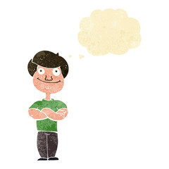 cartoon happy man with thought bubble