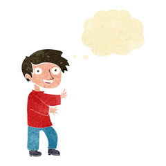 cartoon excited boy with thought bubble