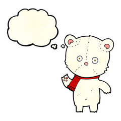 cartoon waving polar bear with thought bubble