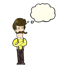 cartoon man with mustache with thought bubble