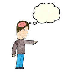 cartoon clever man pointing with thought bubble