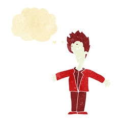 cartoon happy vampire with thought bubble