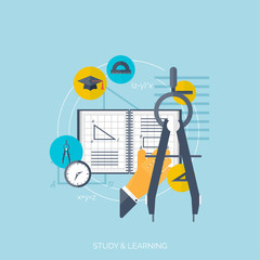 Flat concept education background. Back to school. Distance