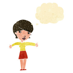 cartoon woman giving thumbs up symbol with thought bubble