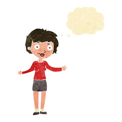cartoon confused woman with thought bubble