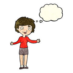 cartoon confused woman with thought bubble