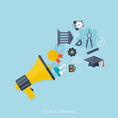 Flat concept education background. Back to school. Distance