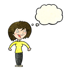 cartoon excited woman with thought bubble