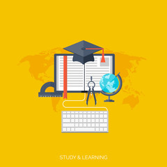 Flat concept education background. Back to school. Distance