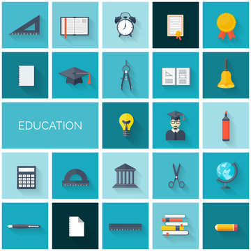 Flat concept education background. Back to school. Distance