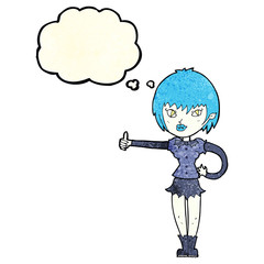 cartoon vampire girl giving thumbs up sign with thought bubble