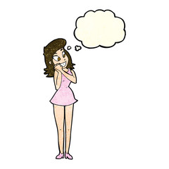 cartoon excited woman with thought bubble