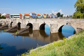 Naklejka premium medieval gothic Stony bridge (the oldest in CR), historical town Pisek, Czech republic, Europe