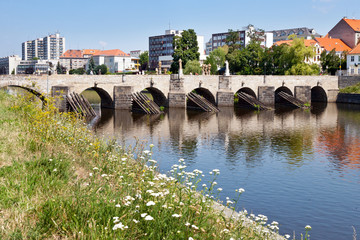 medieval gothic Stony bridge (the oldest in CR), historical town Pisek, Czech republic, Europe