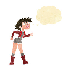 cartoon girl in leather jacket with thought bubble