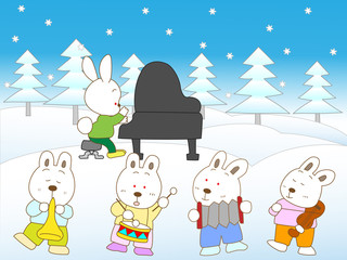 Obraz na płótnie Canvas 冬のウサギの音楽