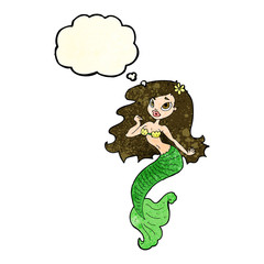 cartoon pretty mermaid with thought bubble