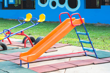 Playground slide of plastic