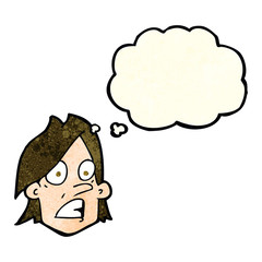 cartoon frightened face with thought bubble