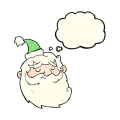 cartoon santa claus face with thought bubble