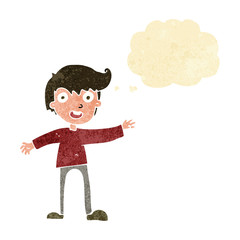 cartoon excited boy with thought bubble