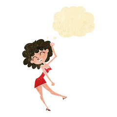 cartoon dancing woman with thought bubble